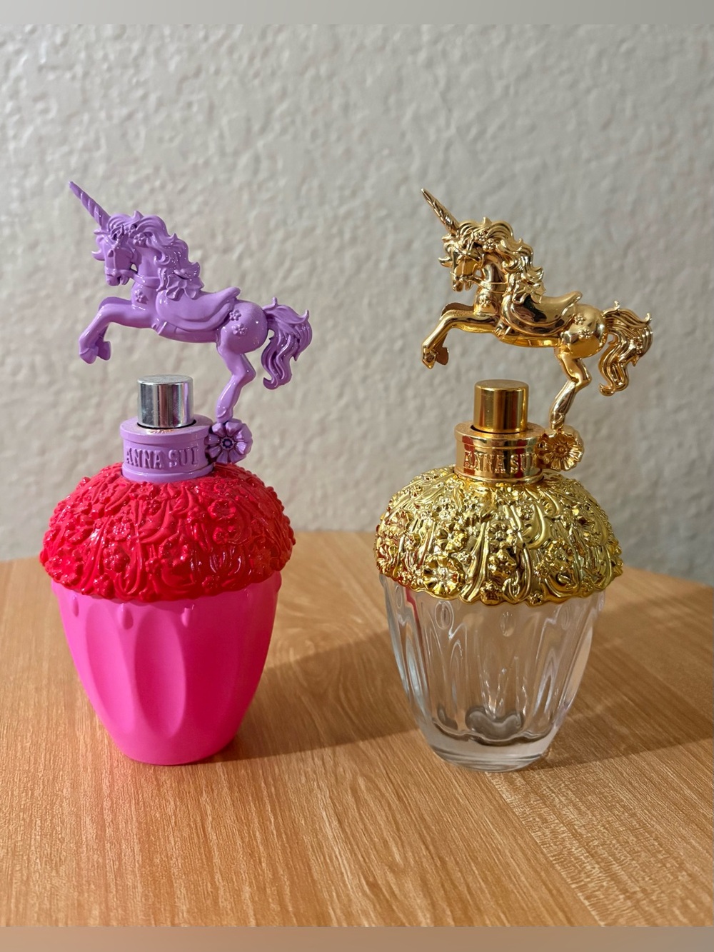 Anna Sui Fantasia Unicorn EMPTY PERFUME BOTTLES Decor Cute Collectible Gold Pink
